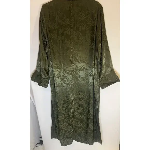 H&M Trend Khaki Green Silky Palm Leaf Print Kimono Long Jacket Sz M - Picture 2 of 10